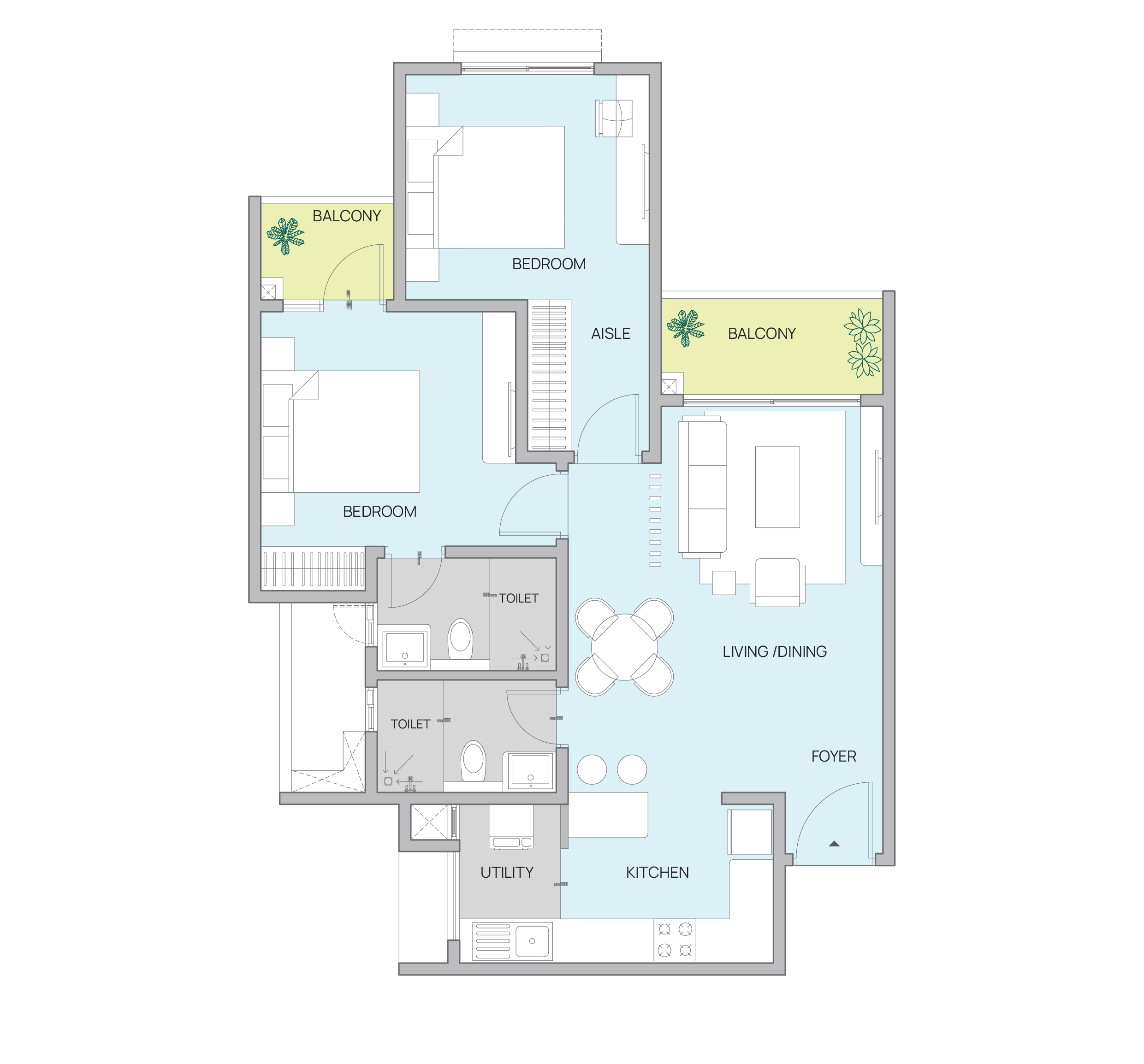 2 BHK Floor Plan